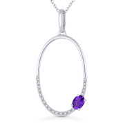 0.22ct Oval Cut Amethyst & Diamond Open Oval Pendant & Chain Necklace in 14k White Gold - AM-DN5394