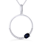 0.31ct Oval Cut Blue Sapphire & Diamond Open Circle Pendant & Chain Necklace in 14k White Gold - AM-DN5389