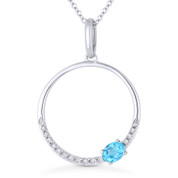 0.29ct Oval Cut Blue Topaz & Diamond Open Circle Pendant & Chain Necklace in 14k White Gold - AM-DN5390