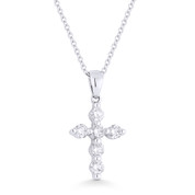 0.38ct Round Cut Diamond Cross Pendant in 18k White Gold w/ 14k Gold Chain Necklace - AM-DP6172