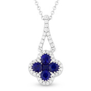 0.73ct Round & Princess Cut Sapphire & Diamond Pave Flower Charm Pendant & Chain Necklace in 14k White Gold