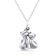 Cuddling Cat Charm Pendant & Cable Chain Necklace in Oxidized .925 Sterling Silver -  ST-FP001-SLO