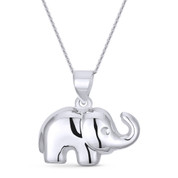 Elephant 2-Sided Animal Charm Pendant & Cable Link Chain Necklace in .925 Sterling Silver - ST-FP002-SLP