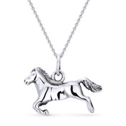 Galloping Horse Animal Charm Pendant & Cable Link Chain Necklace in Oxidized .925 Sterling Silver - ST-FP003-SLO