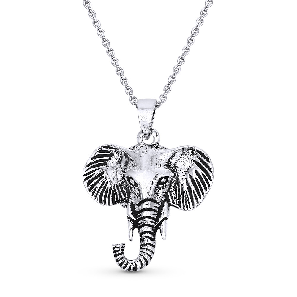 Elephant Head Animal Charm Pendant & Cable Link Chain Necklace in