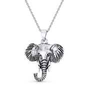 Elephant Head Animal Charm Pendant & Cable Link Chain Necklace in Oxidized .925 Sterling Silver - ST-FP004-SLO