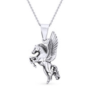 Pegasus Winged Horse Animal Charm Pendant & Cable Chain Necklace in Oxidized .925 Sterling Silver - ST-FP005-SLO