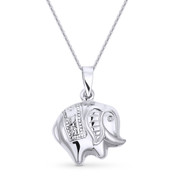 3D Elephant Animal Charm Pendant & Cable Link Chain Necklace in .925 Sterling Silver - ST-FP006-SLP