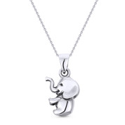 3D Baby Elephant Animal Charm Pendant & Cable Link Chain Necklace in Oxidized .925 Sterling Silver - ST-FP008-SLO
