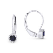 0.41ct Natural Blue Sapphire & Diamond Leverback Baby Earrings in 14k White Gold - AM-DE11527