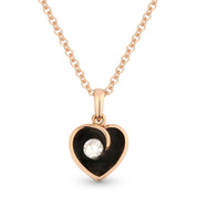 0.06ct Round Cut Diamond & Enamel Heart Charm Pendant & Chain Necklace in 14k Rose Gold