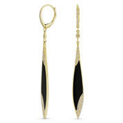Black Onyx & 0.28ct Diamond Pave Dangling Stiletto Earrings in 14k Yellow Gold - AM-DE11542