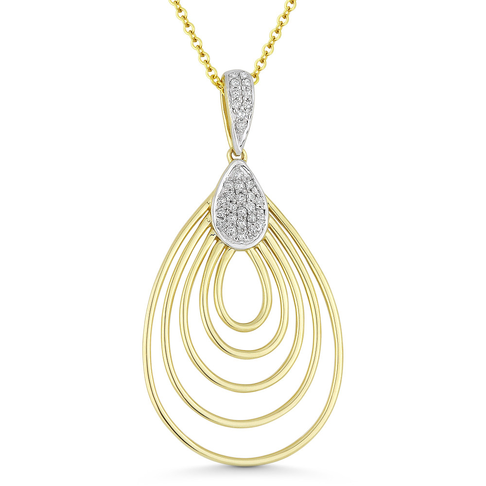 0.11 ct Round Cut Diamond Tear-Drop Pendant & Chain Necklace