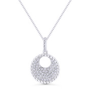 0.20 ct Round Cut Diamond Pave Circle Pendant & Chain Necklace in 14k White Gold - AM-DN5077
