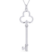 Key & Trefoil Clover Charm Pendant & Cable Link Chain Necklace in 925 Sterling Silver - ST-FP009-SLP