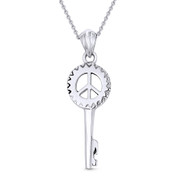Key & Peace Sign Charm Pendant & Cable Link Chain Necklace in .925 Sterling Silver - ST-FP010-SLP