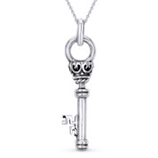 Monarch Crown Royal Key Charm Pendant & Cable Link Chain Necklace in Oxidized .925 Sterling Silver - ST-FP013-SLO