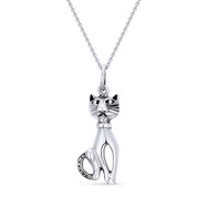 Cat Animal Charm Pendant & Cable Chain Necklace in Oxidized .925 Sterling Silver - ST-FP014-SLO