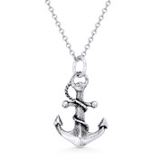 Antique-Finish Sailor's Luck Charm Anchor Pendant & Cable Chain Necklace in Oxidized .925 Sterling Silver - ST-FP017-SLO