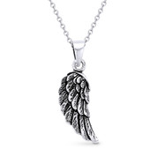 Antique-Finish Angel's Wing Charm Pendant & Cable Chain Necklace in Oxidized .925 Sterling Silver - ST-FP018-SLO