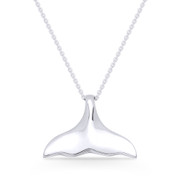 Whale Fin Luck Charm Pendant & Cable Chain Necklace in .925 Sterling Silver - ST-FP019-SLP