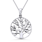 Antique-Finish Tree-of-Life Charm Pendant & Cable Chain Necklace in Oxidized .925 Sterling Silver - ST-FP021-SLO