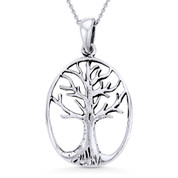 Antique-Finish Tree-of-Life Charm Pendant & Cable Chain Necklace in Oxidized .925 Sterling Silver - ST-FP022-SLO