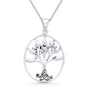 Antique-Finish Tree-of-Life & Trinity Charm Pendant & Necklace in Oxidized .925 Sterling Silver - ST-FP025-SLO