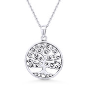 Antique-Finish Tree-of-Life Charm Pendant & Chain Necklace in Oxidized .925 Sterling Silver - ST-FP026-SLO