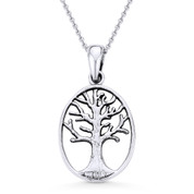 Antique-Finish Tree-of-Life Charm Pendant & Chain Necklace in Oxidized .925 Sterling Silver - ST-FP028-SLO