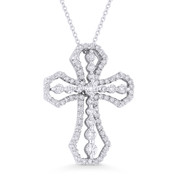 1.12ct Round Cut Diamond Cross Pendant in 18k White Gold w/ 14k Gold Chain Necklace - AM-DP4623