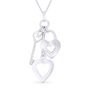 Heart, Lock, & Key Charm Pendant & Cable Chain Necklace in .925 Sterling Silver - ST-FP016-SLP