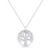 Tree-of-Life Charm Circle Pendant & Chain Necklace in .925 Sterling Silver - ST-FP033-SLP