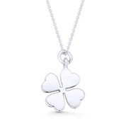 4-Leaf Shamrock Irish Luck Charm Pendant & Cable Chain Necklace in .925 Sterling Silver - ST-FP038-SLP