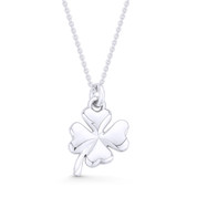 4-Leaf Shamrock Irish Luck Charm Pendant & Cable Chain Necklace in .925 Sterling Silver - ST-FP039-SLP