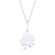 4-Leaf Shamrock Irish Luck Charm Pendant & Cable Chain Necklace in .925 Sterling Silver - ST-FP040-SLP