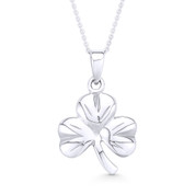 3-Leaf Shamrock Irish Luck Charm Pendant & Cable Chain Necklace in .925 Sterling Silver - ST-FP041-SLP