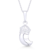 Italian Horn w/ Royal Crown Luck Charm Pendant & Chain Necklace in .925 Sterling Silver - ST-FP042-SLP