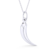 Italian Horn Corno Evil Eye Luck Charm Pendant & Chain Necklace in .925 Sterling Silver - ST-FP045-SLP