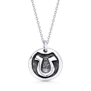 Greek Letter Omega Charm Pendant & Cable Link Chain Necklace in Oxidized .925 Sterling Silver - ST-FP047-SLO