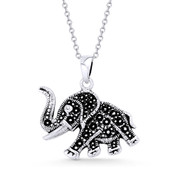 Elephant Animal Charm Pendant & Cable Link Chain Necklace in Oxidized .925 Sterling Silver - ST-FP049-SLO