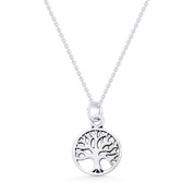 Tree-of-Life Charm Circle Pendant & Chain Necklace in .925 Sterling Silver - ST-FP051-SLP