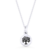 Tree-of-Life Charm Circle Pendant & Chain Necklace in .925 Sterling Silver - ST-FP054-SLP