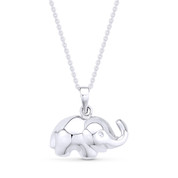 3D Baby Elephant Animal Charm Pendant & Cable Link Chain Necklace in .925 Sterling Silver - ST-FP056-SLP