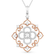 0.42ct Round Cut Diamond Vintage-Style Pendant & Chain in 14k Rose & White Gold - AM-DN4600