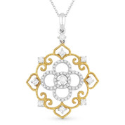 0.42ct Round Cut Diamond Vintage-Style Pendant & Chain in 14k Yellow & White Gold - AM-DN4601