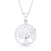 Tree-of-Life Charm 16mm Circle Pendant & Chain Necklace in .925 Sterling Silver - ST-FP060-SLP