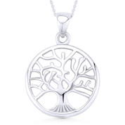 Tree-of-Life Charm 23mm Circle Pendant & Chain Necklace in .925 Sterling Silver - ST-FP061-SLP