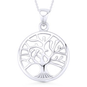 Tree-of-Life Charm 23mm Circle Pendant & Chain Necklace in .925 Sterling Silver - ST-FP061-SLP