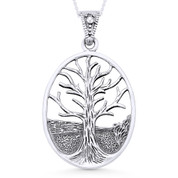 Tree-of-Life Cutout Oval Charm Pendant & Chain Necklace in .925 Sterling Silver - ST-FP062-SLP